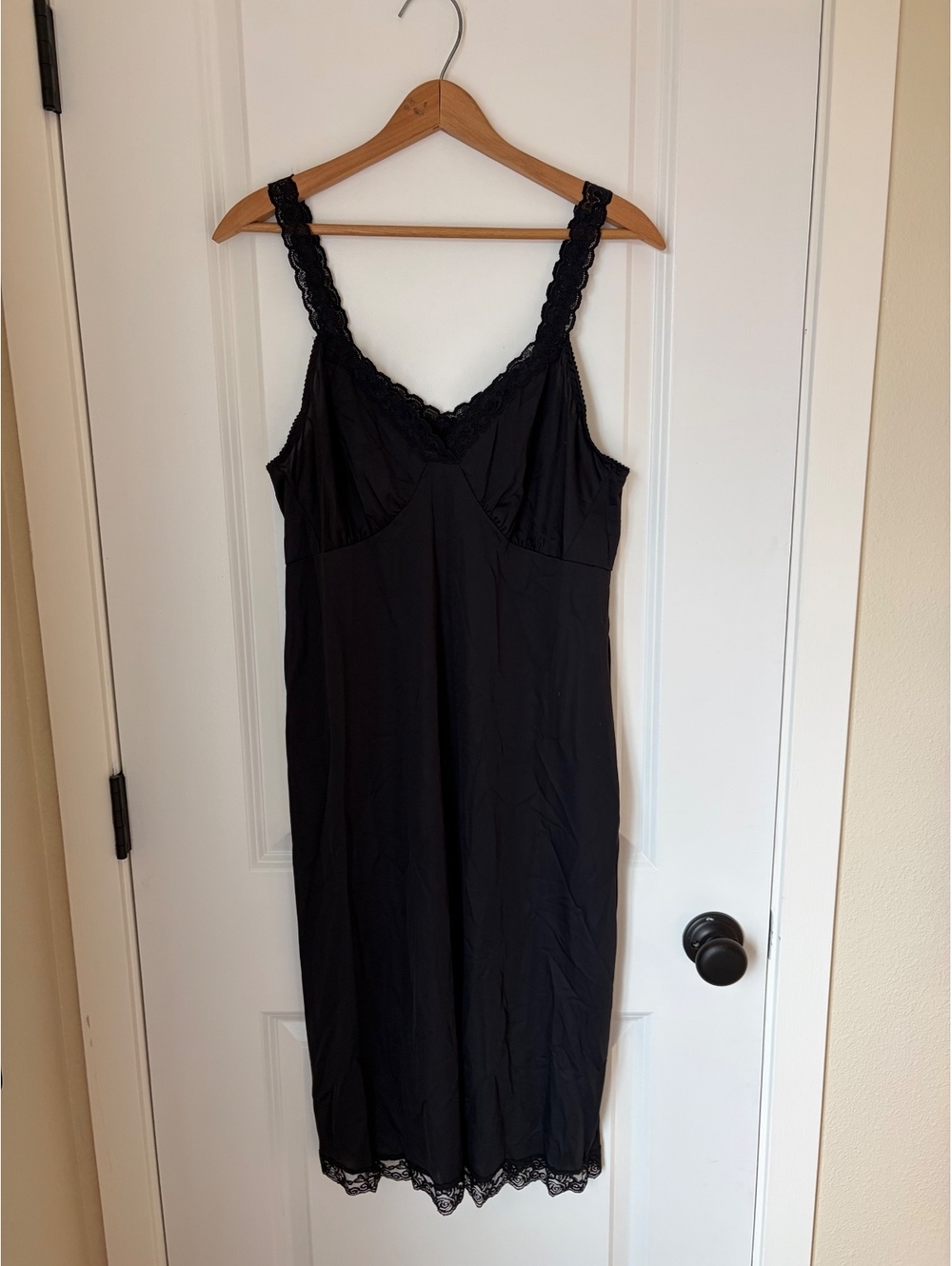 Black lace trim vintage slip dress